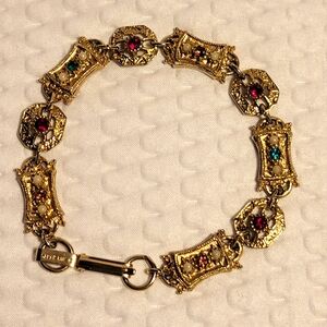 Vintage Sarah Coventry Gold Bracelet Rhinestones Faux Pearl